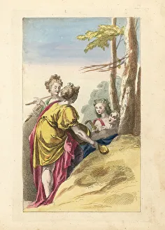 Tambourine Prints: Women musicians playing lute, aulos, typanum, etc