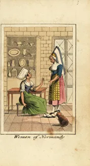 Descriptions Prints: Women of Normandy, France, in a kitchen, 1818