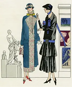 Compact Prints: Two women in outfits by Bernard and Premet