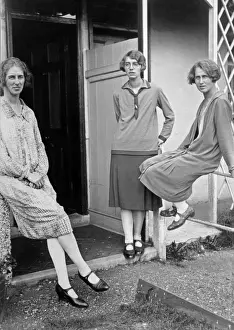 Three women outside a building
