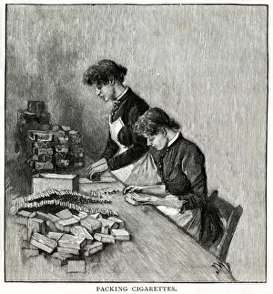 Images Dated 13th November 2018: Women packing cigarettes at Copes factory, Liverpool 1891