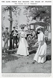 Sticks Collection: Two women playing Diabolo in France while a mechanic fixes their car. Date: 1907