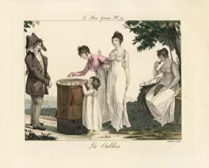 Roulette Gallery: Women playing a portable game of fate, while