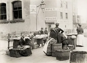Women selling fish on the quay, Whitby Yorkshire