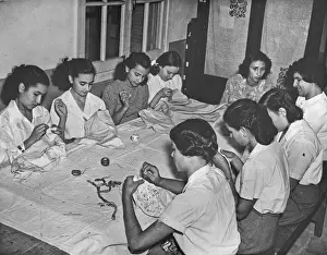 Homemade Prints: Women sitting at a table sewing