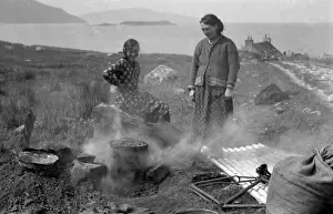 Corrugated Prints: Two women with smoking brazier, Isle of Harris, Scotland