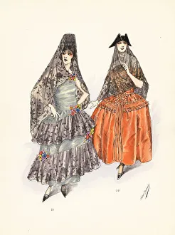 Sleeveless Prints: Women in Spanish and Venetian fancy-dress costumes