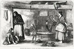 Thread Prints: Women spinning net thread in the Claddagh, Galway, Ireland