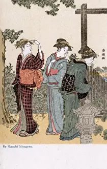 Lattice Prints: Three Women talking outside by Katsukawa Shuncho