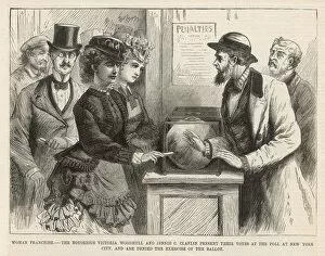 Images Dated 7th November 2016: Women trying to vote at New York polling station, 1871