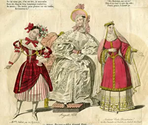Three women in various costumes