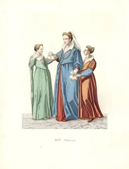 Eggs Prints: Women of Venice, 16th century, with bags of silkworm eggs