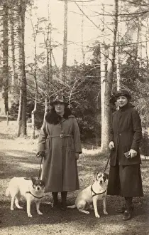 Handbag Prints: Two women out walking with dogs