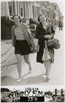 London Prints: Two women walking down a London Street - Summer