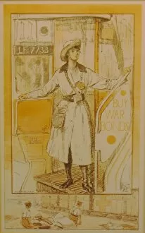 Lithographs Gallery: Women War Work WW1 Bus Conductor