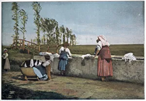 Images Dated 6th April 2021: Women washing at the fountain in the Roman campagna. Date: 1890s