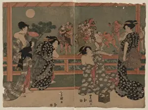 Sumo Prints: Women watching a sumo match under a full moon