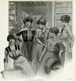 Blouses Prints: Four women wearing day clothing 1910