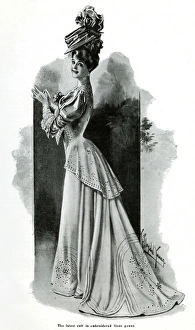Angled Gallery: Women wearing embroidered linen dress 1906