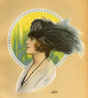 Bead Prints: Women wearing an ostrich feather hat 1923