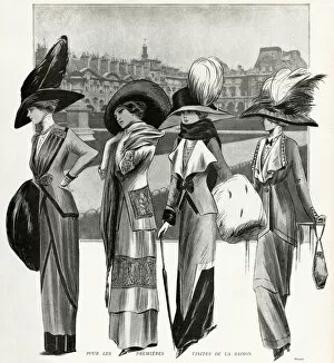 Four women wearing outdoor jackets 1910