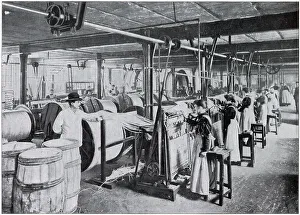 Frames Prints: Women workers at a matchmaking factory, filling frames with wax strands. Date: 1902