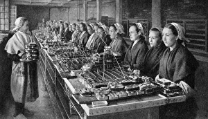 Images Dated 28th August 2018: Women working in a cannery, Brittany, Northern France