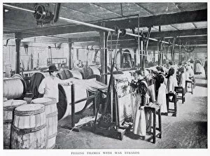 Images Dated 10th March 2021: Women working in a large factory making wax candles with a foreman standing watching them