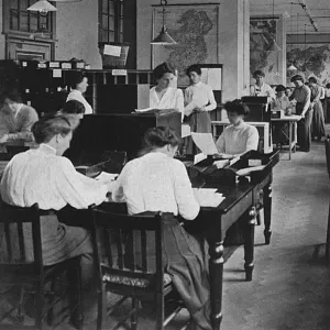 Clerical Prints: Women working at Prisoners of War Information Bureau, WW1