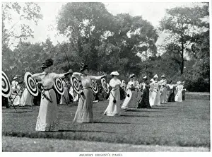 Bows Prints: Womens archery in Regents Park, London 1900
