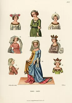 Images Dated 12th June 2019: Womens costumes of the mid 15th century