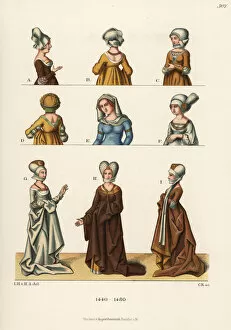 Images Dated 12th June 2019: Womens costumes of the mid-15th century
