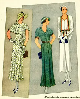 Handbag Prints: Womens fashions from Paris, three summer dresses