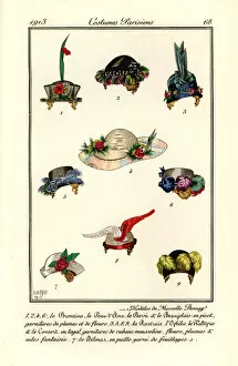 Images Dated 21st April 2019: Womens hat designs by milliner Marcelle Demay, 1913