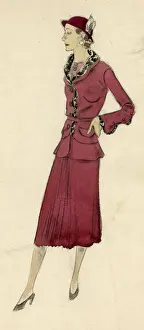 Dryden Prints: Womens raspberry suit 1930s