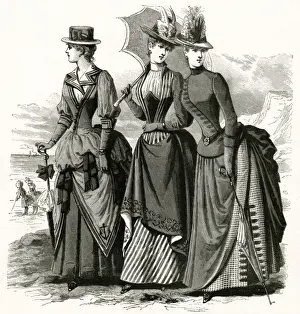 Boaters Prints: Womens seaside clothing 1886