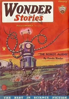 Images Dated 13th July 2011: Wonder Stories Scifi Magazine Cover, Robot Aliens