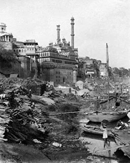 Uttar Prints: Wood for cremations, Benares (Varanasi), India