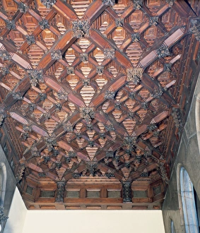 Wood paneling ceiling of Guell Palace. By Antoni Gaudi (1852 Wood paneling ceiling of Guell Palace. By Antoni Gaudi (1852
