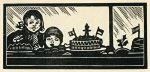 Woodcut print in Come Christmas