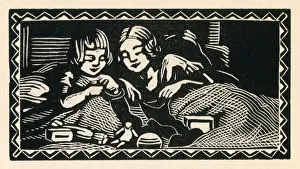 Woodcut print in Come Christmas