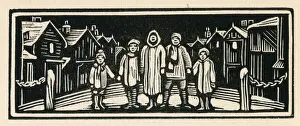 Woodcut print in Come Christmas