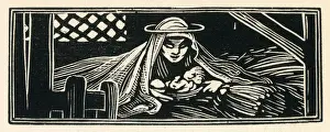 Woodcut print in Come Christmas