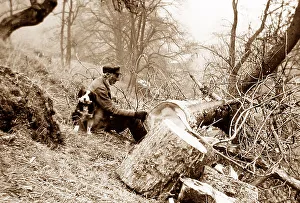 Woodsman Prints: Woodcutter and his dog Victorian period
