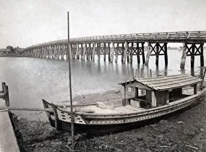 Wooden boat and bridge, Japan, c. 1880 s