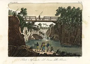 Cascade Prints: Wooden bridge and waterfall at the River Roccie, Madagascar