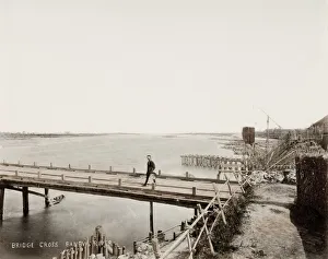 Transportation System Prints: Wooden bridge across a wide river, Japan