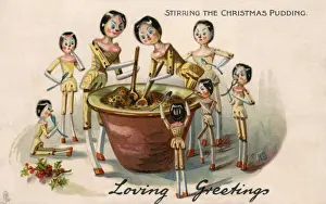 Loving Prints: Wooden Dolls stirring the Christmas Pudding