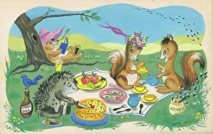 Woodland animals as children playing