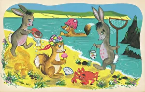 Woodland animals as children playing